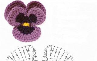 Knitted flowers: composition “Pansies”